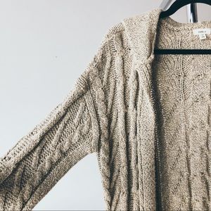 DEBUT Long Cable Knit Cardigan. Pockets Hood Warm